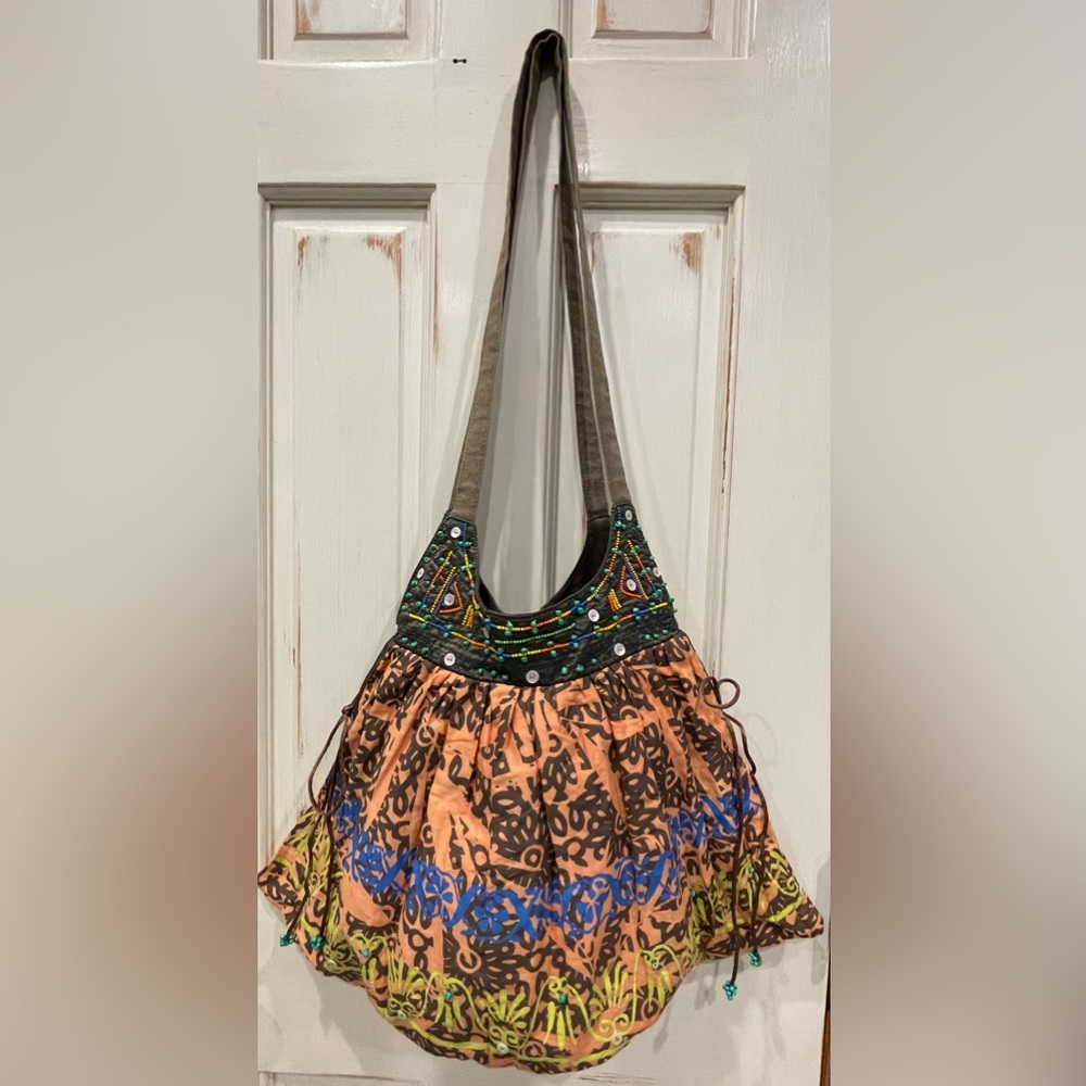 Gall & Zick Boho Style Shoulder Bag with painted and beaded designs.